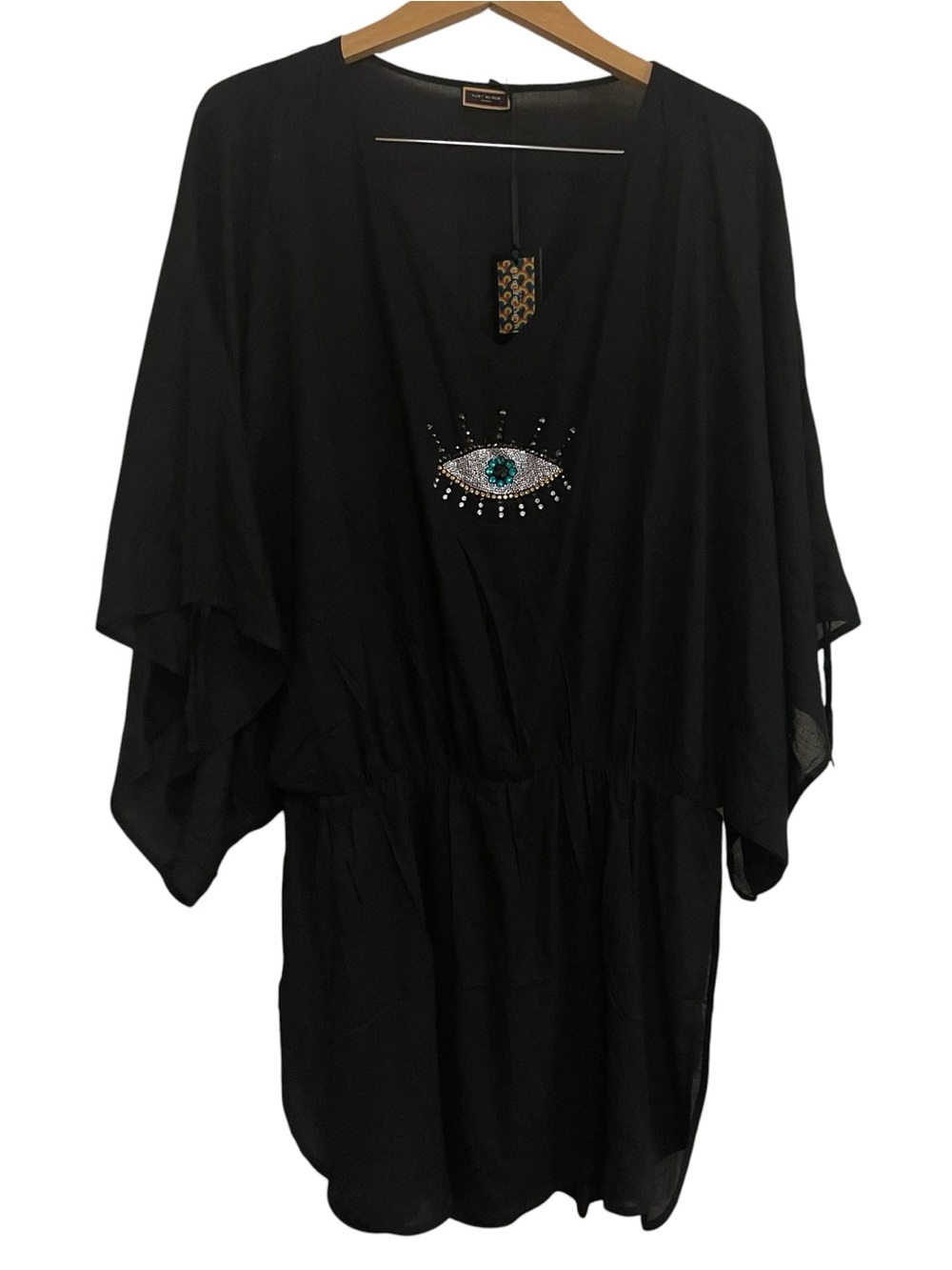 KURT GEIGER London Evil Eye Tunic Size Large Black Lightweight Swim Cover